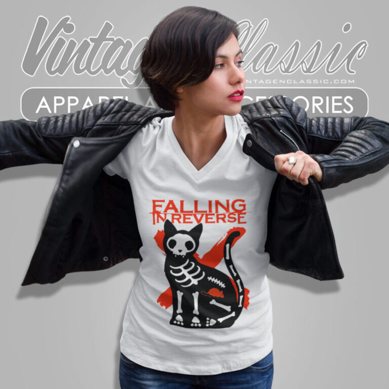 Falling In Reverse Shirt Skeleton Cat V Neck TShirt Falling In Reverse Shirt Skeleton Cat V Neck TShirt