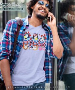 Family Bluey American Patriotic July 4th V Neck TShirt