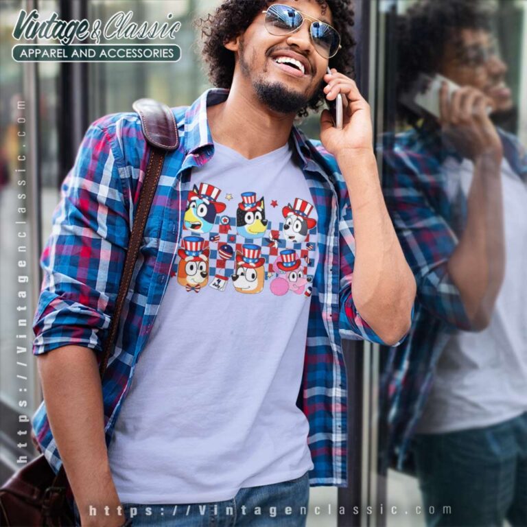 Family Bluey American Patriotic July 4th V Neck TShirt Family Bluey American Patriotic July 4th V Neck TShirt