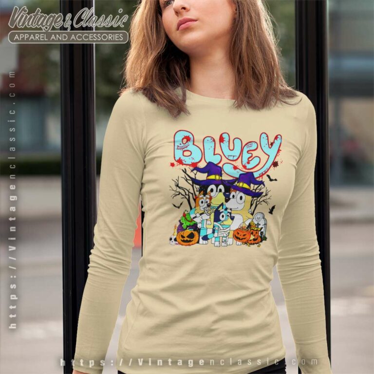 Family Bluey And Bingo Halloween Long Sleeve Tee Family Bluey And Bingo Halloween Long Sleeve Tee