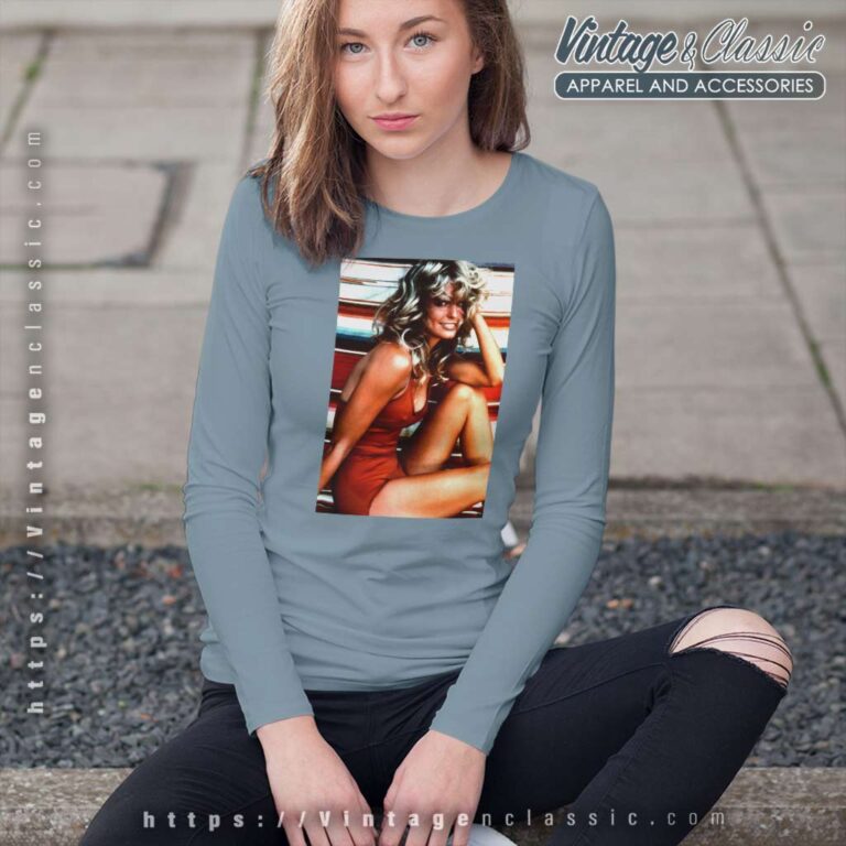 Farrah Fawcett Red Bathing Suit Long Sleeve Tee Farrah Fawcett Red Bathing Suit Long Sleeve Tee
