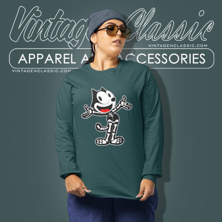 Felix The Cat Shirt Halloween Skull Long Sleeve Tee Felix The Cat Shirt Halloween Skull Long Sleeve Tee