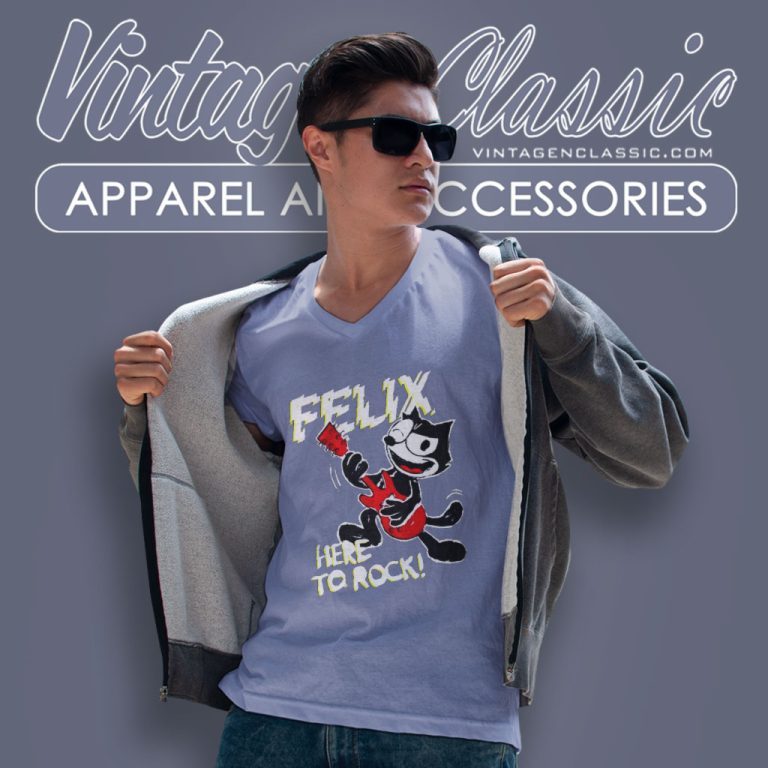 Felix The Cat Shirt Here To Rock V Neck TShirt Felix The Cat Shirt Here To Rock V Neck TShirt