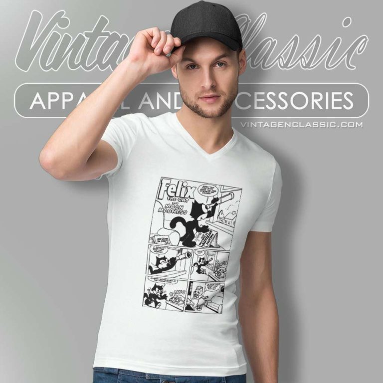 Felix The Cat Shirt Moon Madness V Neck TShirt Felix The Cat Shirt Moon Madness V Neck TShirt