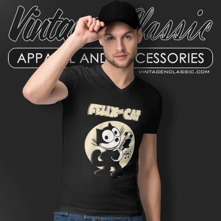 Felix The Cat Shirt Playing Banjo V Neck TShirt 1 Felix The Cat Shirt Playing Banjo V Neck TShirt 1