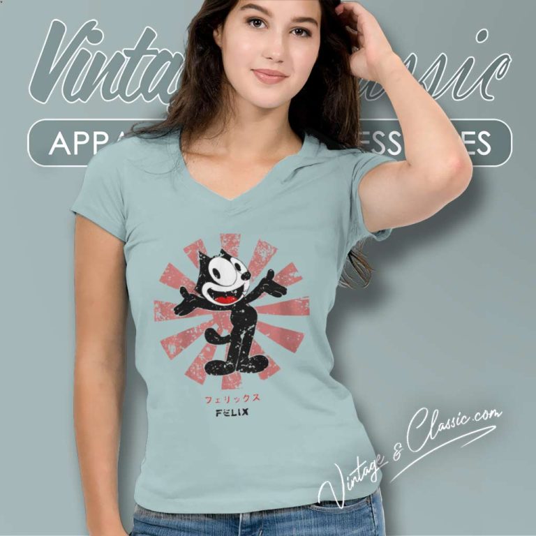 Felix The Cat Shirt Retro Japanese V Neck TShirt Felix The Cat Shirt Retro Japanese V Neck TShirt