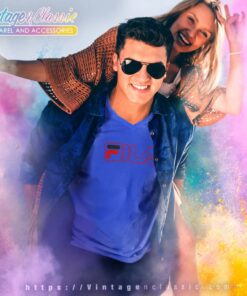 Fila Red Outline Logo V Neck TShirt