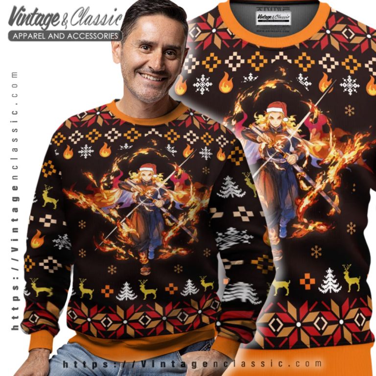 Fire Rengoku Demon Slayer Christmas Sweater Men Ugly Sweater Fire Rengoku Demon Slayer Christmas Sweater Men Ugly Sweater