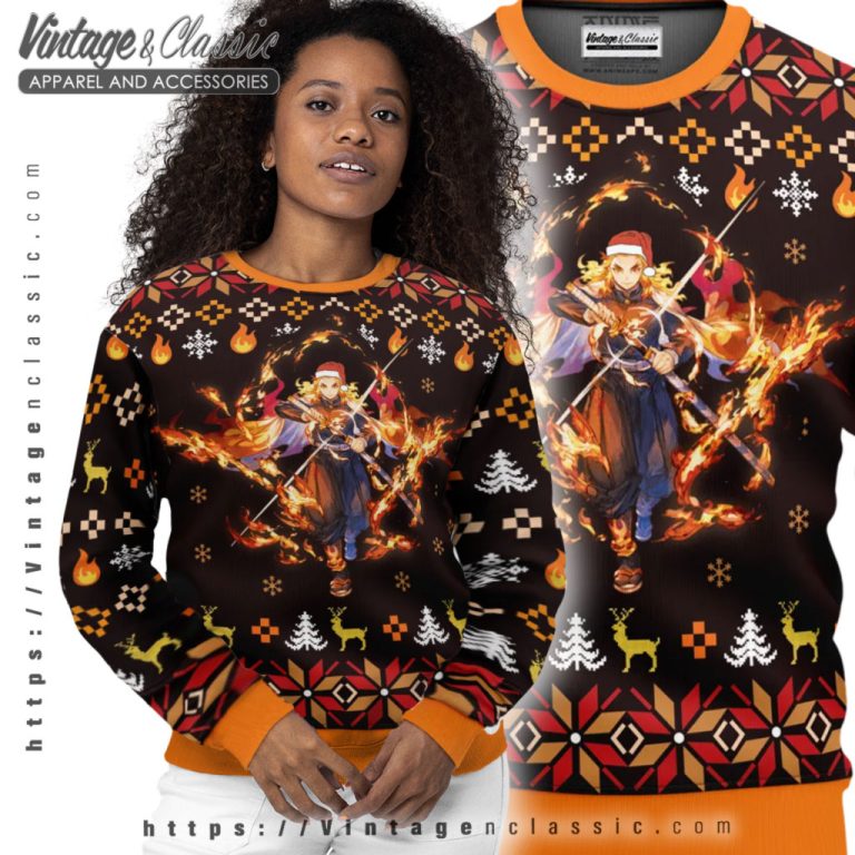 Fire Rengoku Demon Slayer Christmas Sweater Women Ugly Sweater Fire Rengoku Demon Slayer Christmas Sweater Women Ugly Sweater