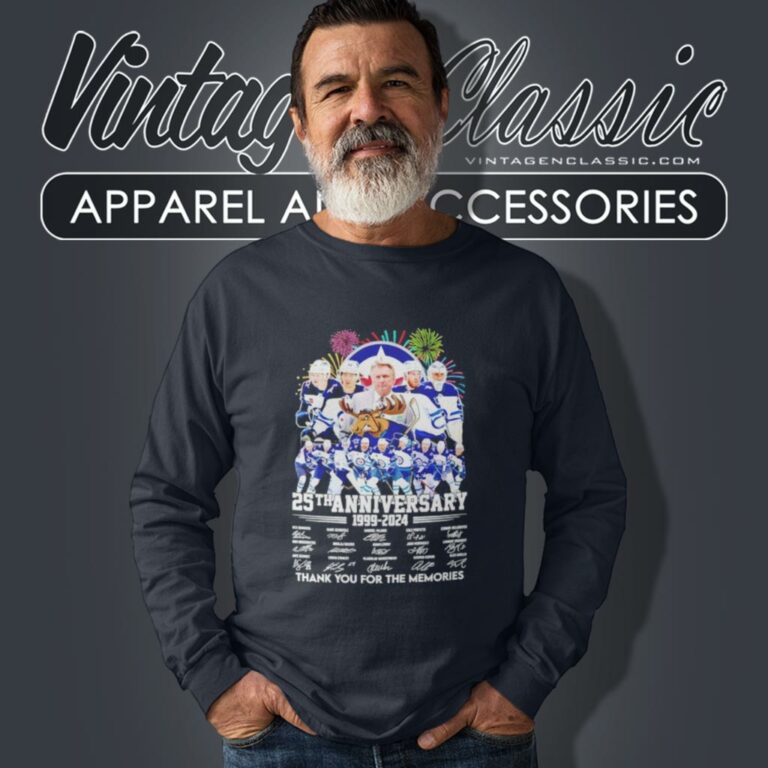 Fireworks Winnipeg Jets 25th Anniversary 1999 2024 Thank You For The Memories Long Sleeve Tee Fireworks Winnipeg Jets 25th Anniversary 1999 2024 Thank You For The Memories Long Sleeve Tee