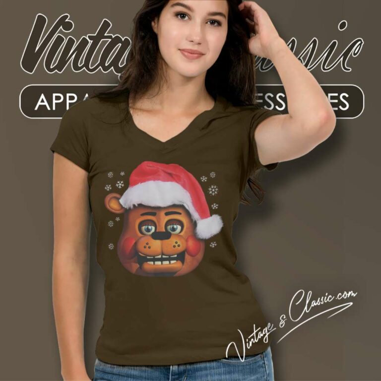 Five Nights At Freddys Santa Freddy V Neck TShirt Five Nights At Freddys Santa Freddy V Neck TShirt