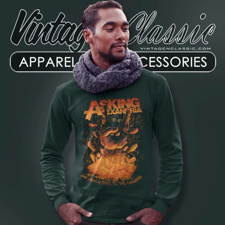 Flaming Skull And Hand Asking Alexandria Band Long Sleeve Tee Flaming Skull And Hand Asking Alexandria Band Long Sleeve Tee