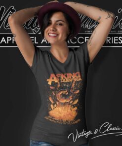 Flaming Skull And Hand Asking Alexandria Band V Neck TShirt