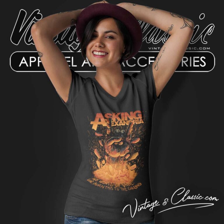 Flaming Skull And Hand Asking Alexandria Band V Neck TShirt Flaming Skull And Hand Asking Alexandria Band V Neck TShirt