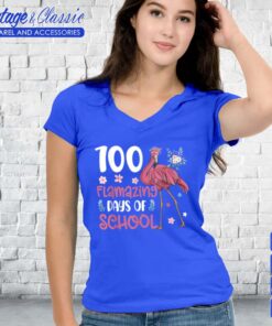 Flamingo 100th Day Teachers Vneck 100 Flamazing Days of School