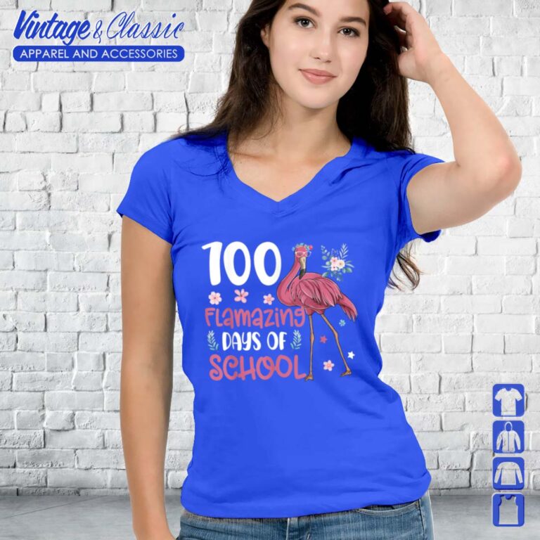 Flamingo 100th Day Teachers Vneck 100 Flamazing Days of School Flamingo 100th Day Teachers Vneck 100 Flamazing Days of School