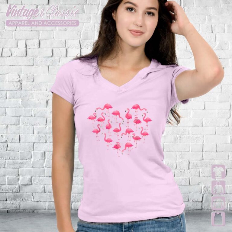 Flamingo Heart Happy Valentines Day Vneck Flamingo Lovers Shirt Flamingo Heart Happy Valentines Day Vneck Flamingo Lovers Shirt