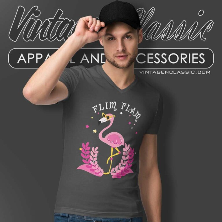 Flim Flam Cute Skating Flamingo V Neck TShirt 1 Flim Flam Cute Skating Flamingo V Neck TShirt 1