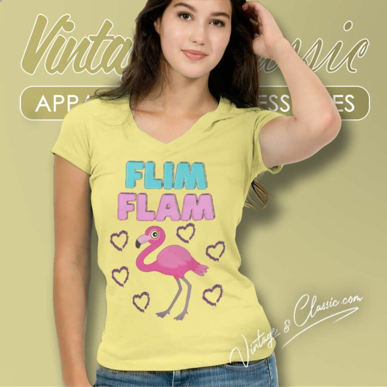 Flim Flam Love Flamingo V Neck TShirt 1 Flim Flam Love Flamingo V Neck TShirt 1