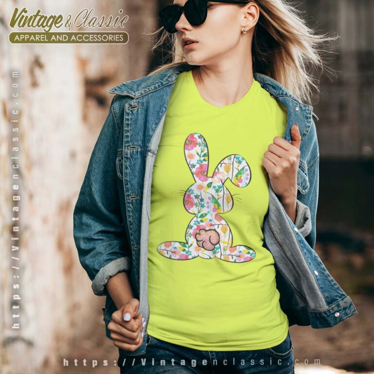 Floral Bunny Easter Vneck Floral Bunny Easter Vneck