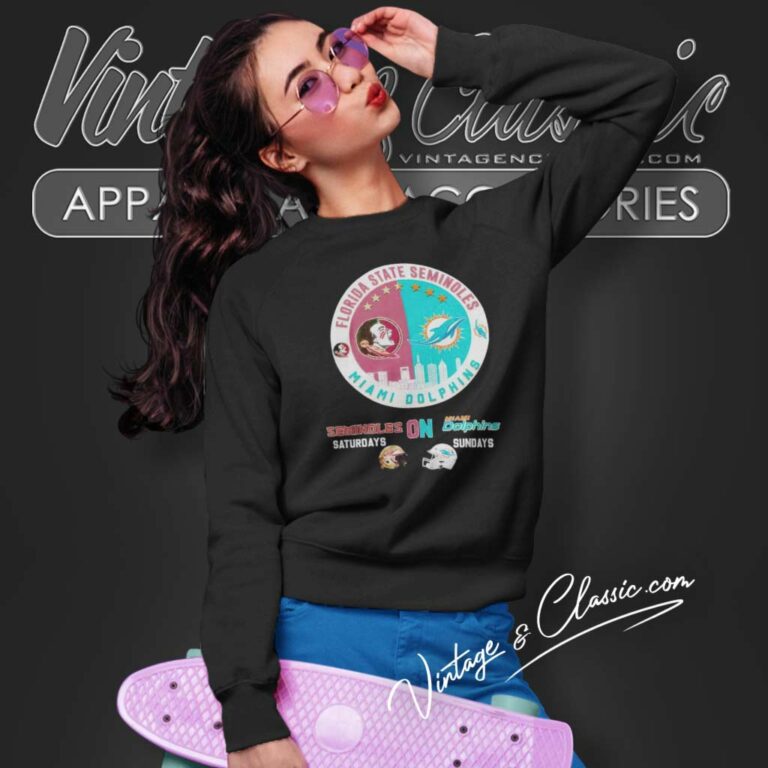 Florida State On Saturdays And Dolphins On Sundays Helmet Sweatshirt Florida State On Saturdays And Dolphins On Sundays Helmet Sweatshirt