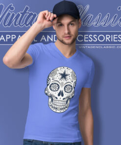 Flower Skull Dallas Cowboys V Neck TShirt