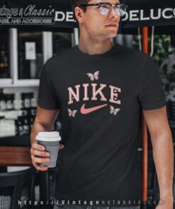 Flowers Butterfly Nike Logo Tshirt
