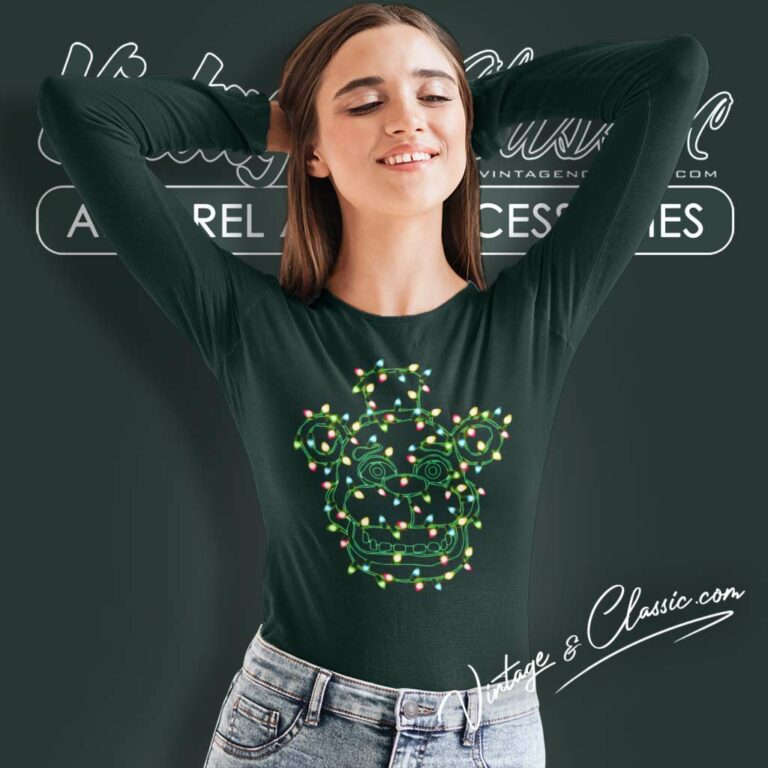 Fnaf Christmas Lights Freddy Face Long Sleeve Tee Fnaf Christmas Lights Freddy Face Long Sleeve Tee