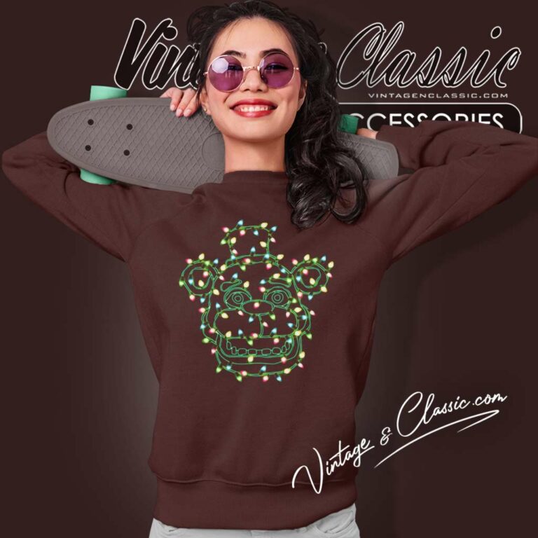 Fnaf Christmas Lights Freddy Face Sweatshirt Fnaf Christmas Lights Freddy Face Sweatshirt