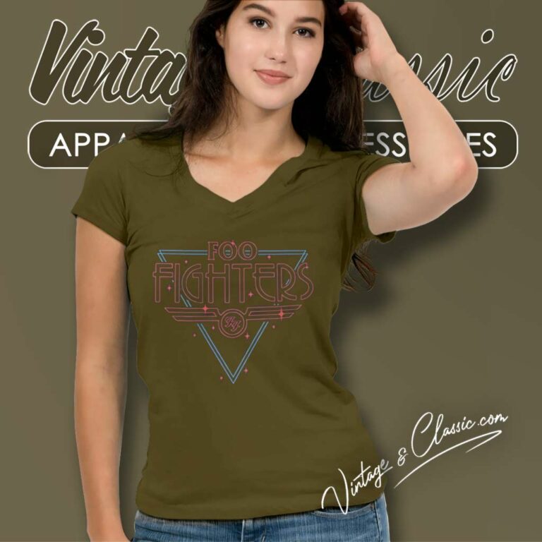 Foo Fighters Disco Outline Band Logo V Neck TShirt Foo Fighters Disco Outline Band Logo V Neck TShirt