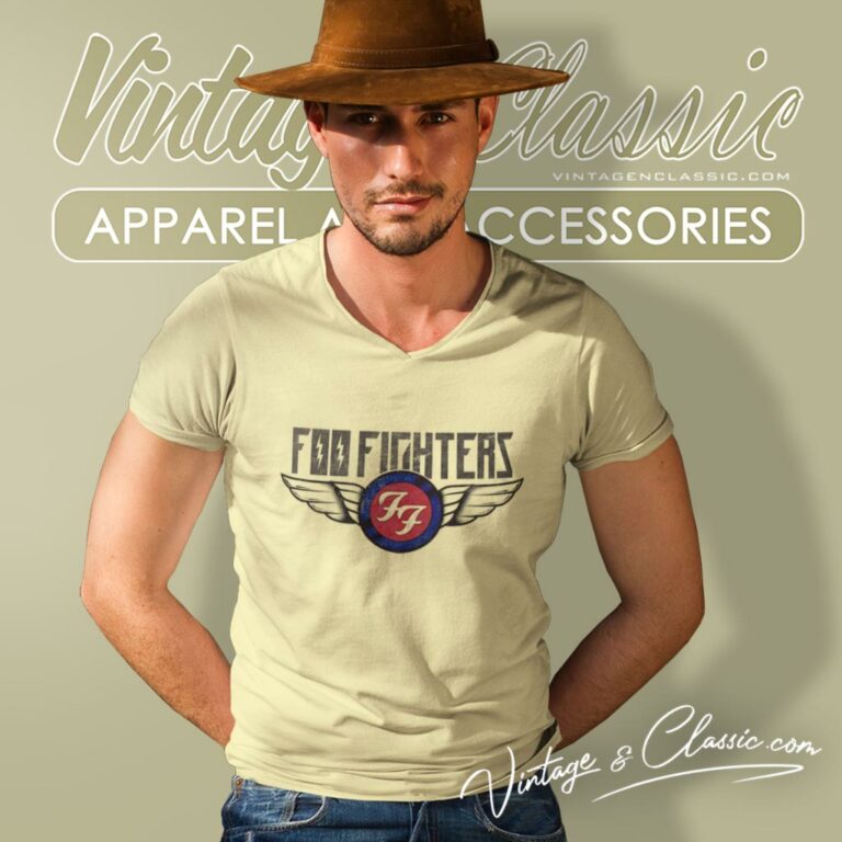 Foo Fighters Flash Wings Band Logo V Neck TShirt Foo Fighters Flash Wings Band Logo V Neck TShirt