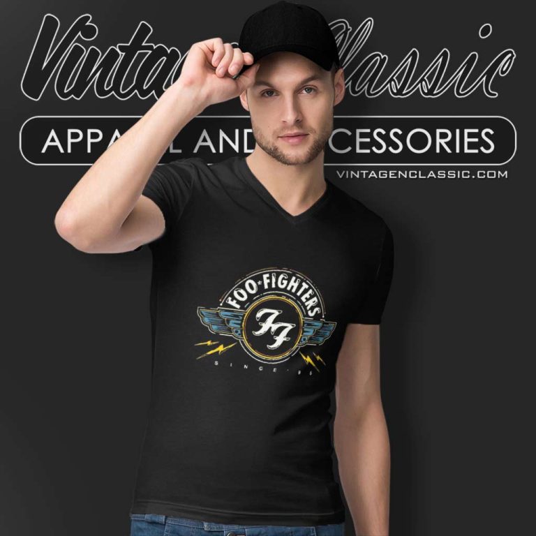 Foo Fighters Logo Lightning V Neck TShirt Foo Fighters Logo Lightning V Neck TShirt