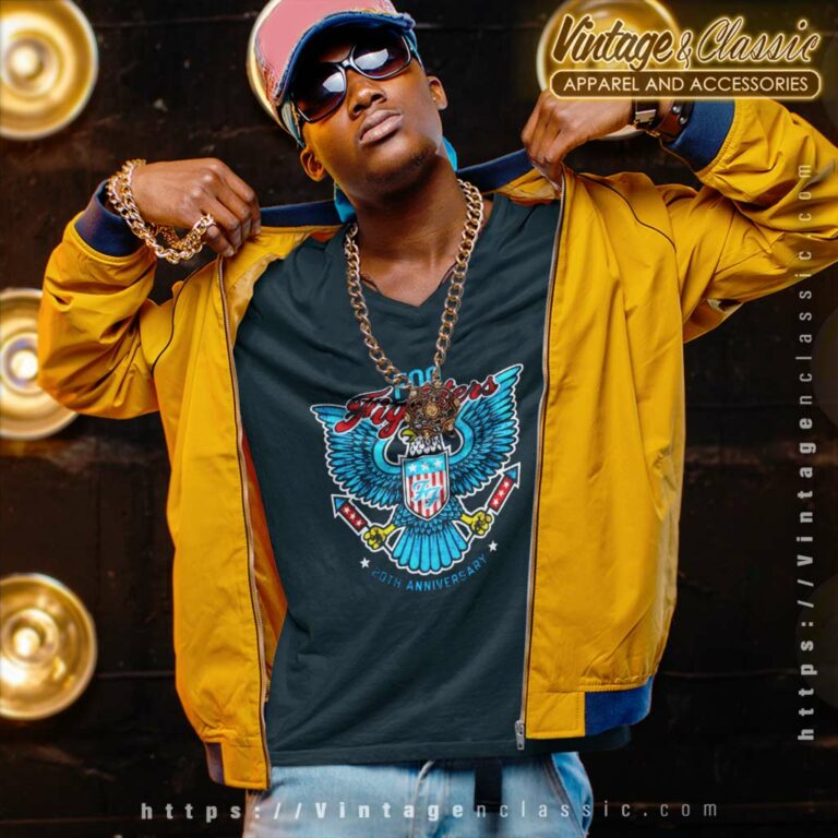 Foo Fighters Shirt 20th Anniversary Eagle Logo V Neck TShirt Foo Fighters Shirt 20th Anniversary Eagle Logo V Neck TShirt