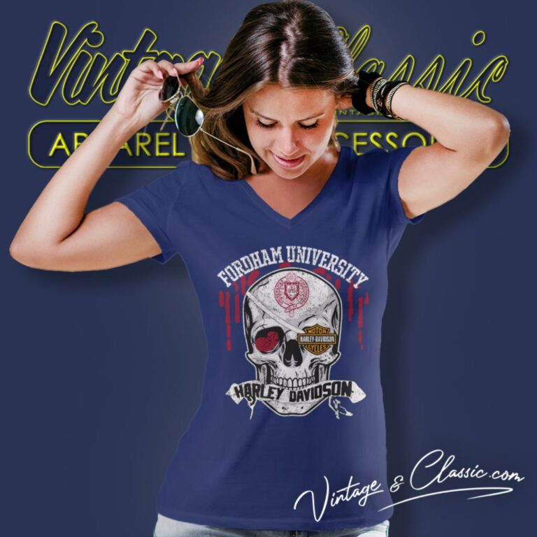 Fordham University Harley Davidson Skull V Neck TShirt Fordham University Harley Davidson Skull V Neck TShirt