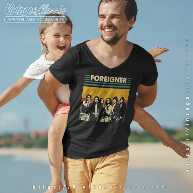Foreigner Retro Vintage V Neck TShirt Foreigner Retro Vintage V Neck TShirt