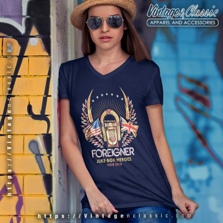 Foreigner Shirt Juke Box Hero V Neck TShirt Foreigner Shirt Juke Box Hero V Neck TShirt