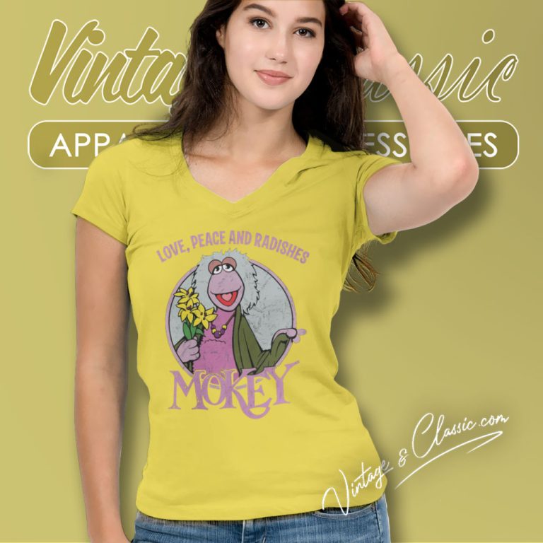 Fraggle Rock Love Peace And Radishes V Neck TShirt Fraggle Rock Love Peace And Radishes V Neck TShirt