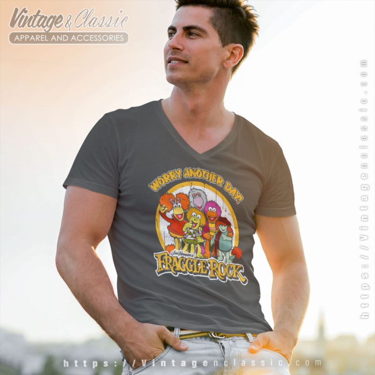 Fraggle Rock Worry Another Day V Neck TShirt Fraggle Rock Worry Another Day V Neck TShirt