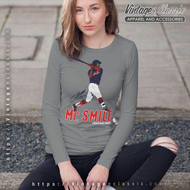 Francisco Lindor Mr Smile Cleveland Indians Long Sleeve Tee Francisco Lindor Mr Smile Cleveland Indians Long Sleeve Tee