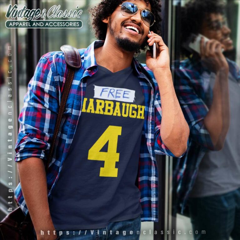 Free Harbaugh 4 Jj Mccarthy Michigan Wolverines V Neck TShirt Free Harbaugh 4 Jj Mccarthy Michigan Wolverines V Neck TShirt