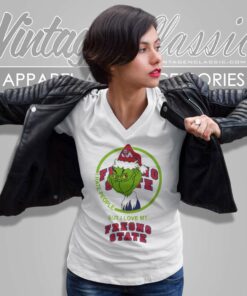 Fresno State Bulldogs Ncaa Christmas Grinch Shirt I Hate People But I Love My Fresno State V Neck TShirt