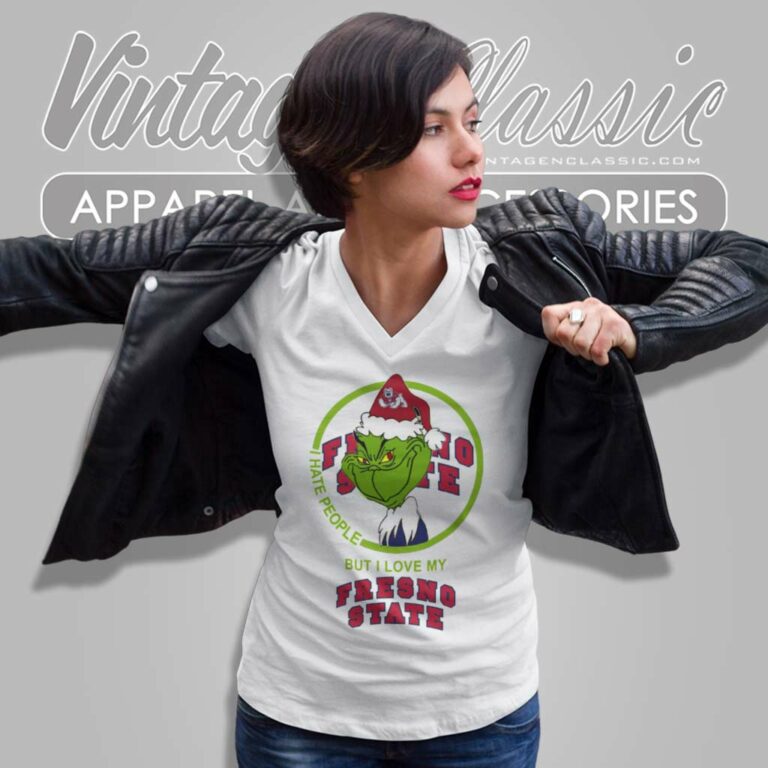 Fresno State Bulldogs Ncaa Christmas Grinch Shirt I Hate People But I Love My Fresno State V Neck TShirt Fresno State Bulldogs Ncaa Christmas Grinch Shirt I Hate People But I Love My Fresno State V Neck TShirt