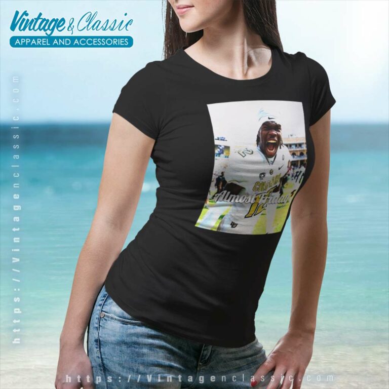 Almost Friday Travis Hunter Colorado Buffaloes Women TShirt Almost Friday Travis Hunter Colorado Buffaloes Women TShirt