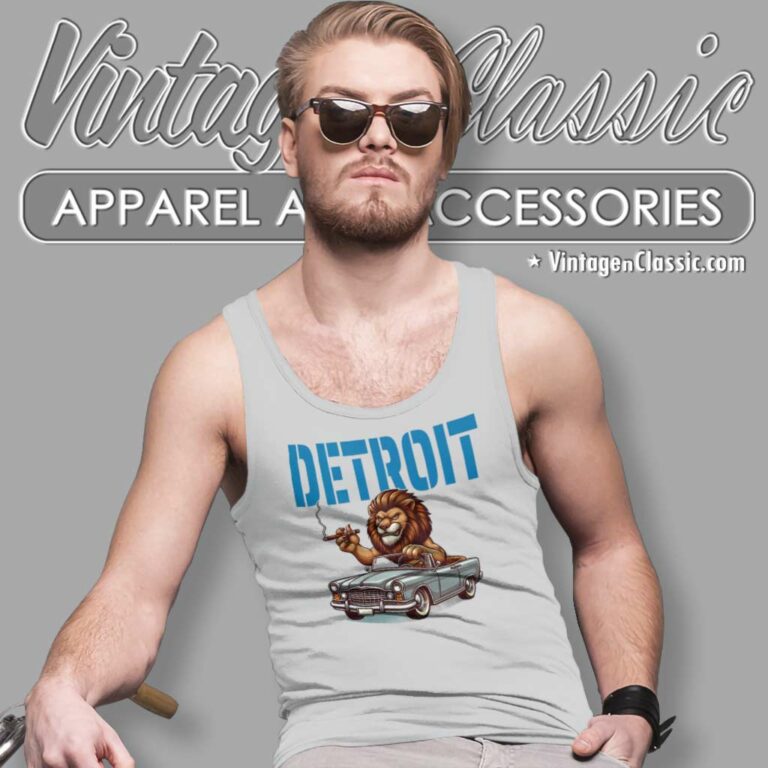 Funny Lion Driving Car Detroit Football Tank Top Racerback Funny Lion Driving Car Detroit Football Tank Top Racerback