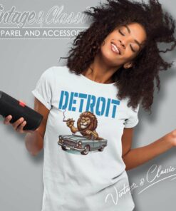 Funny Lion Driving Car Detroit Football Shirt 6 Funny Lion Driving Car Detroit Football Women TShirt
