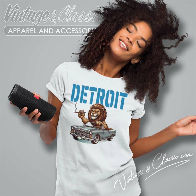 Funny Lion Driving Car Detroit Football Women TShirt Funny Lion Driving Car Detroit Football Women TShirt