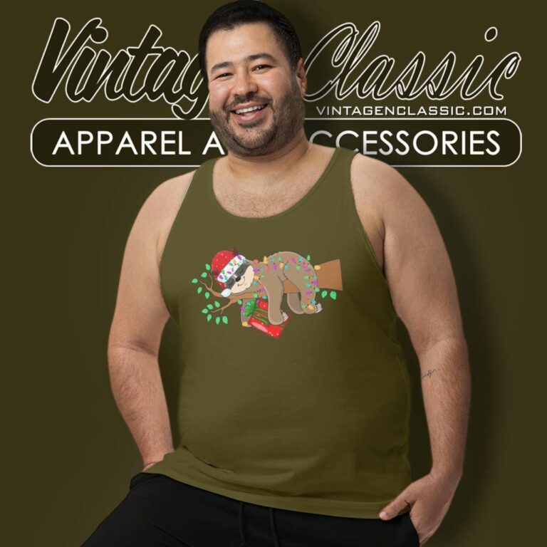 Funny Sloth Christmas Light On Tree Hug Gift Tank Top Racerback Funny Sloth Christmas Light On Tree Hug Gift Tank Top Racerback