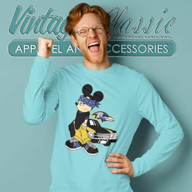 Gangster Mickey Mouse Baltimore Ravens Long Sleeve Tee Gangster Mickey Mouse Baltimore Ravens Long Sleeve Tee