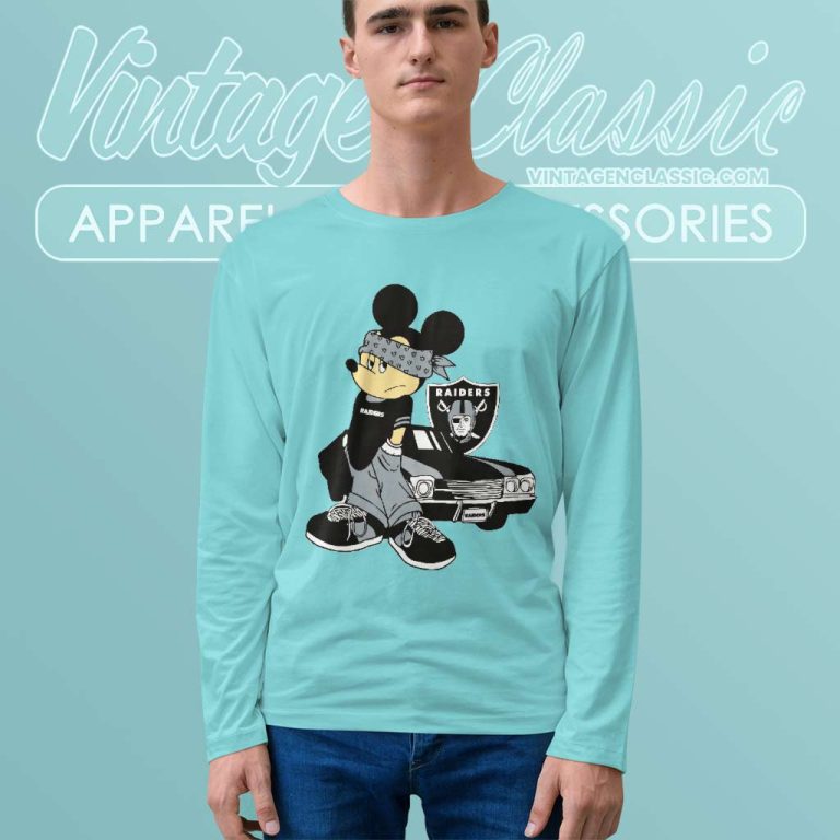 Gangster Mickey Mouse Las Vegas Raiders Long Sleeve Tee Gangster Mickey Mouse Las Vegas Raiders Long Sleeve Tee