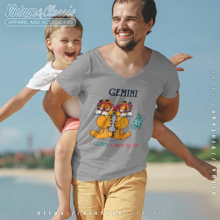 Garfield Gemini Twice The Fun V Neck TShirt Garfield Gemini Twice The Fun V Neck TShirt